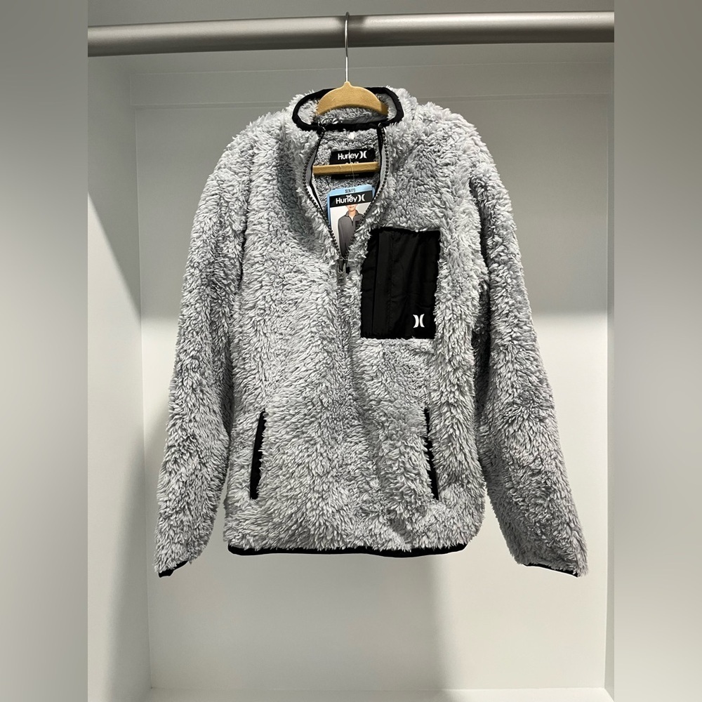 Kids hurley quarter zip fleece gray color with pocket zipper new size S (6/7)